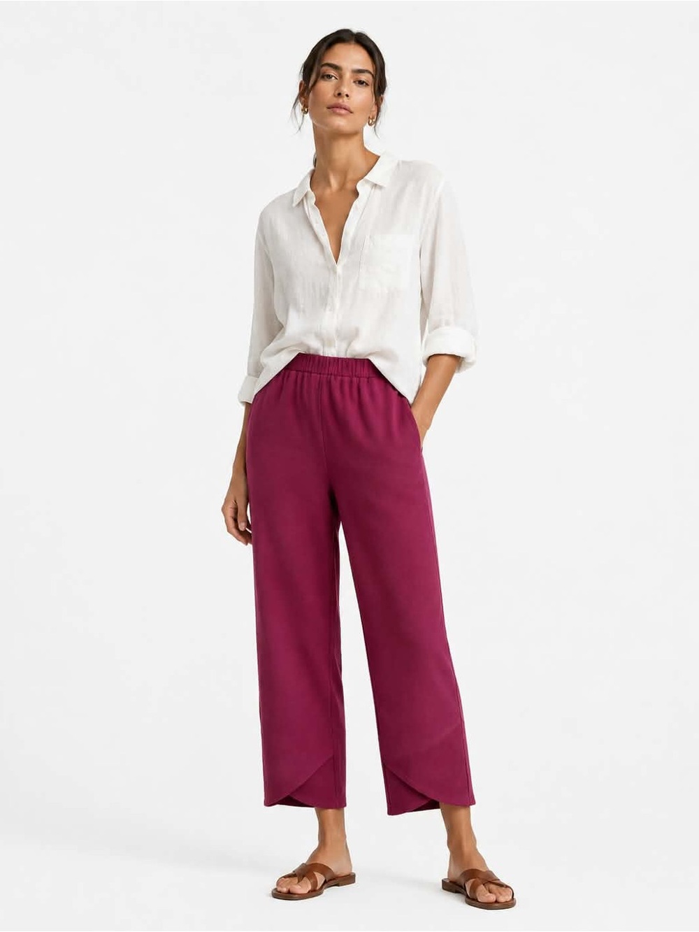 4/$20➡️ Maroon-Rose Loose Fit Capri Pants with Tulip Hem – Size XL NWOT